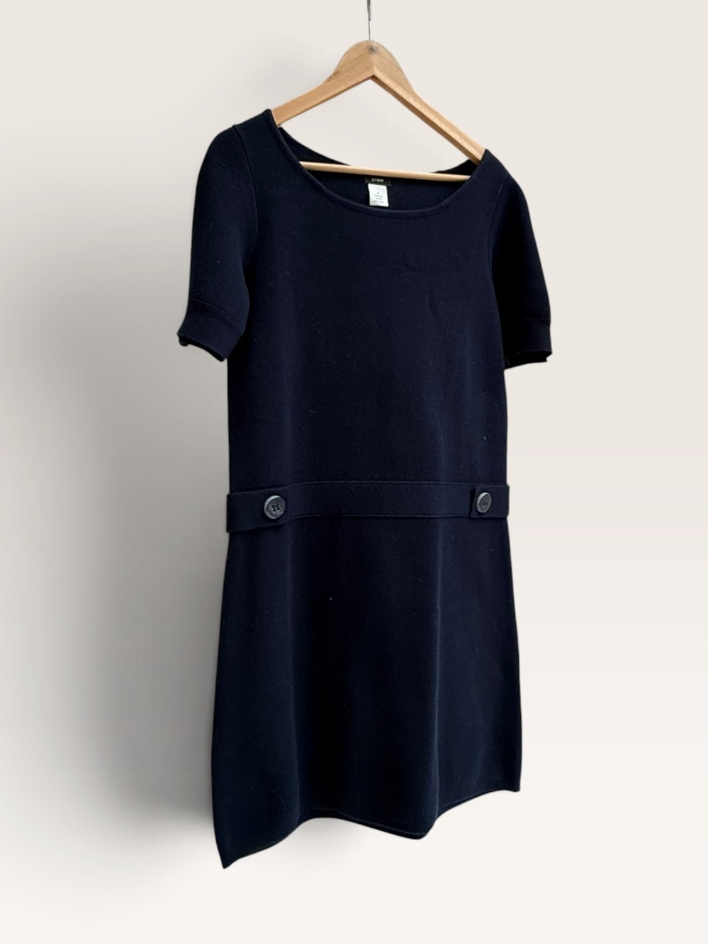 J.Crew Navy Blue Cotton Knit Drop Waist Dress Women Medium Button Detail
